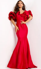 Jovani 43757 - Dramatic 3D Ruffle Sleeve Mermaid Gown - designer prom dress at Silhouette Dresses