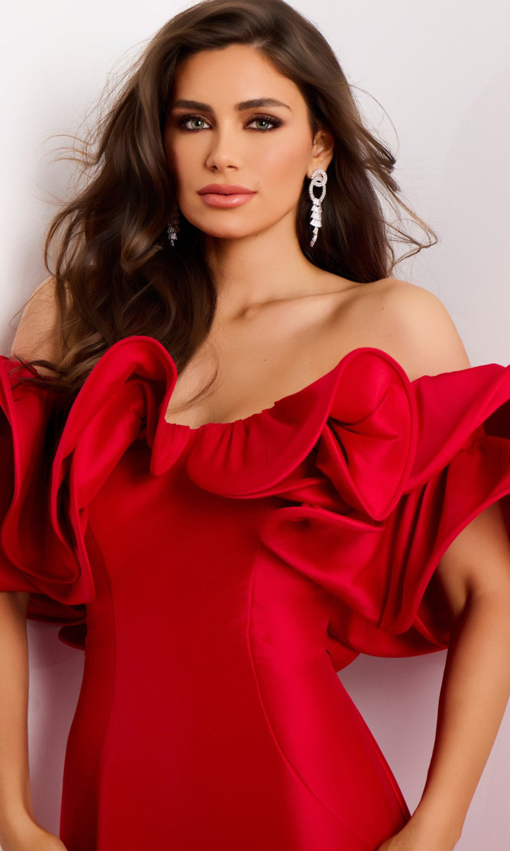 Jovani 43757 - Dramatic 3D Ruffle Sleeve Mermaid Gown - back view