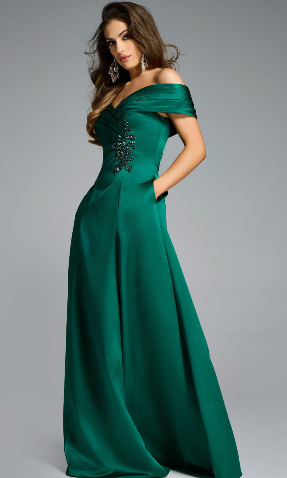 Jovani 43808 - Embellished Off Shoulder A-Line Gown - detail view