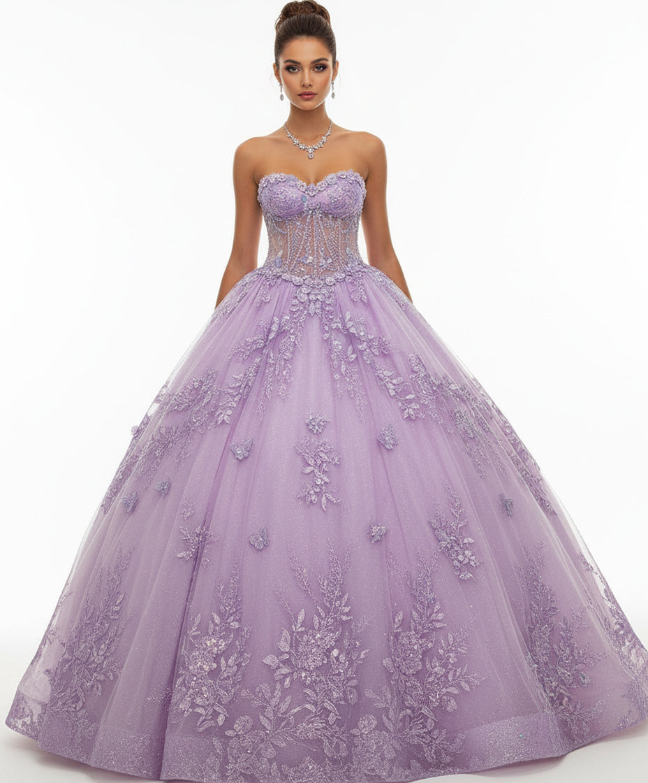 Jovani Q43812 - Floral Lace Sweetheart Ballgown with Sheer Corset - view 4