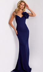 Jovani 43814 - Elegant Deep V-Neckline 3D Floral Gown - designer prom dress at Silhouette Dresses