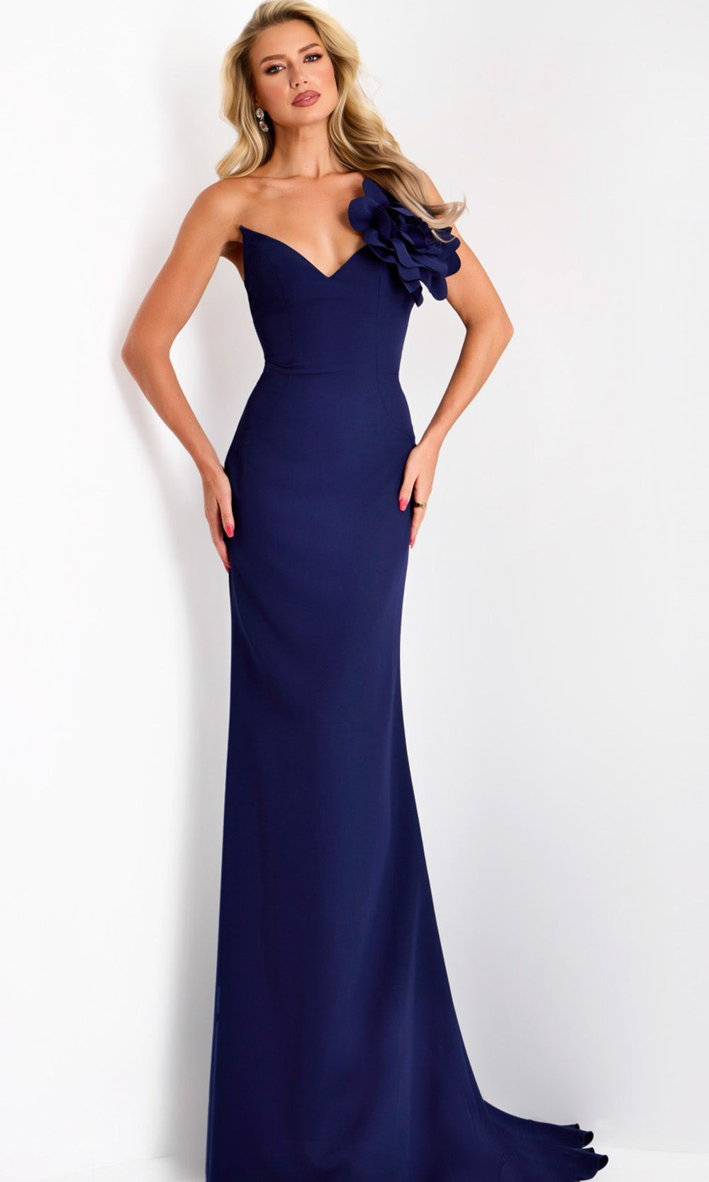 Jovani 43814 - Elegant Deep V-Neckline 3D Floral Gown - back view