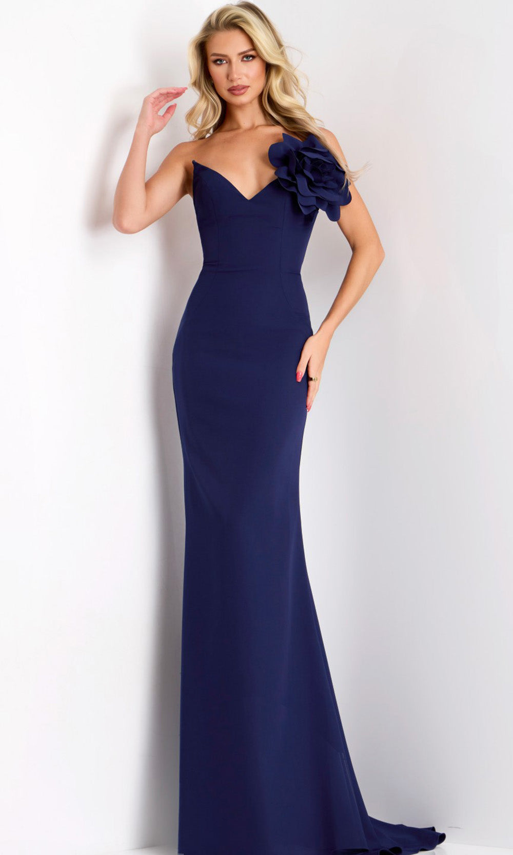 Jovani 43814 - Elegant Deep V-Neckline 3D Floral Gown - detail view