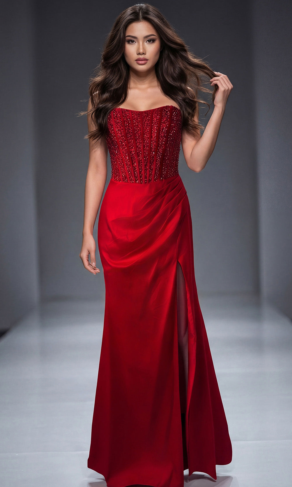 Jovani 43823 - Embellished Corset Open Back Strapless Gown - back view