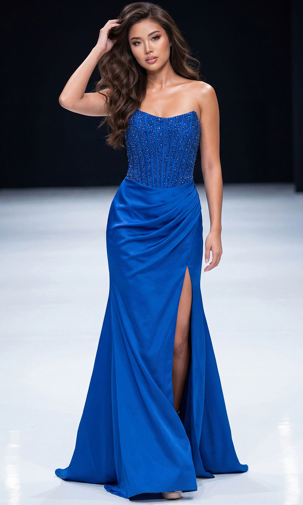 Jovani 43823 - Embellished Corset Open Back Strapless Gown - detail view