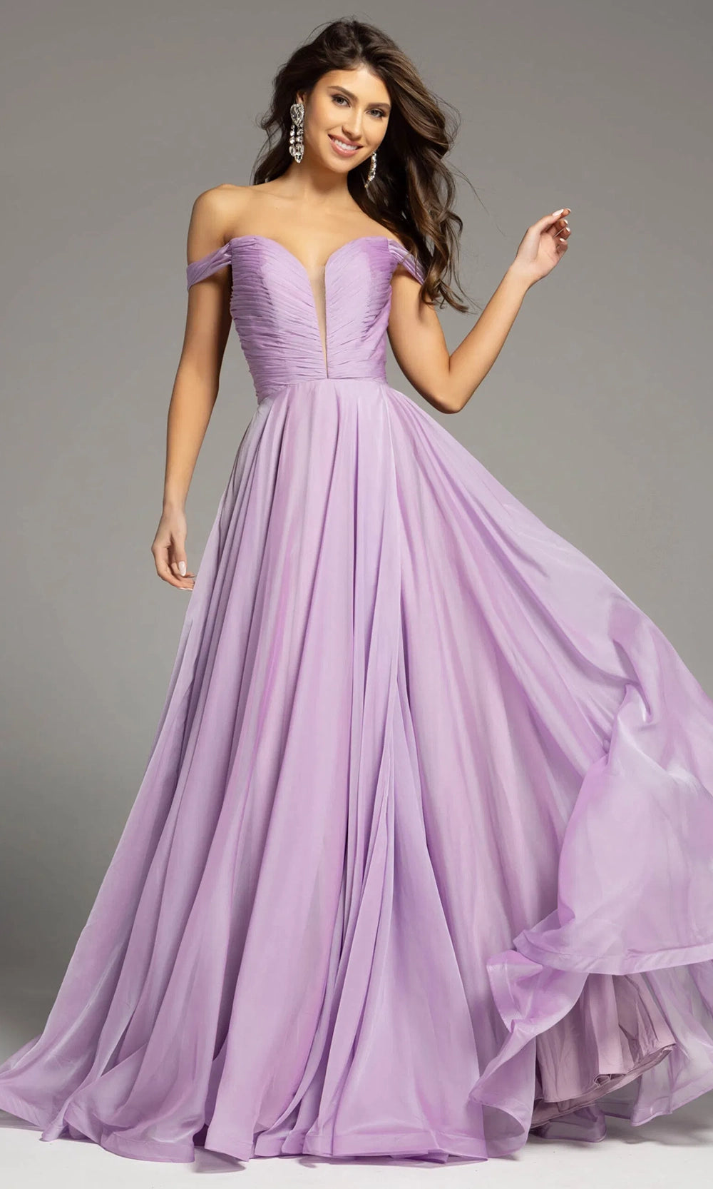 Jovani 43842 - Shirred Off Shoulder Prom Dress - designer prom dress at Silhouette Dresses