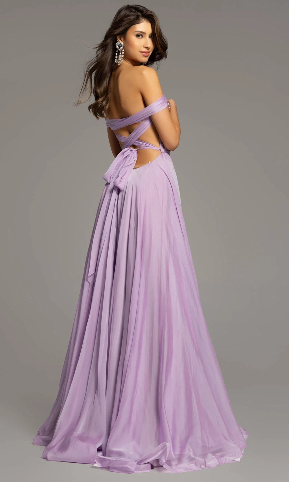 Jovani 43842 - Shirred Off Shoulder Prom Dress - back view
