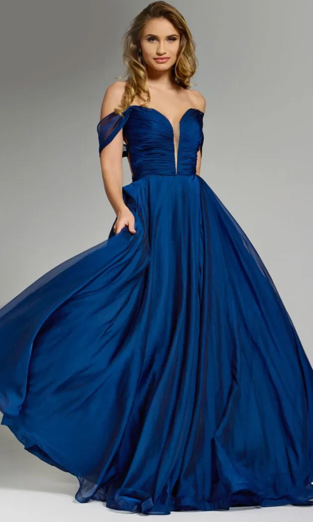 Jovani 43842 - Shirred Off Shoulder Prom Dress - view 4