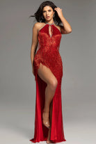Jovani 43922 - Fringed Halter Prom Dress - detail view