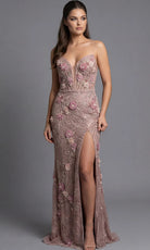 Jovani 43999 - Corset Sweetheart Evening Gown with Floral Applique - back view