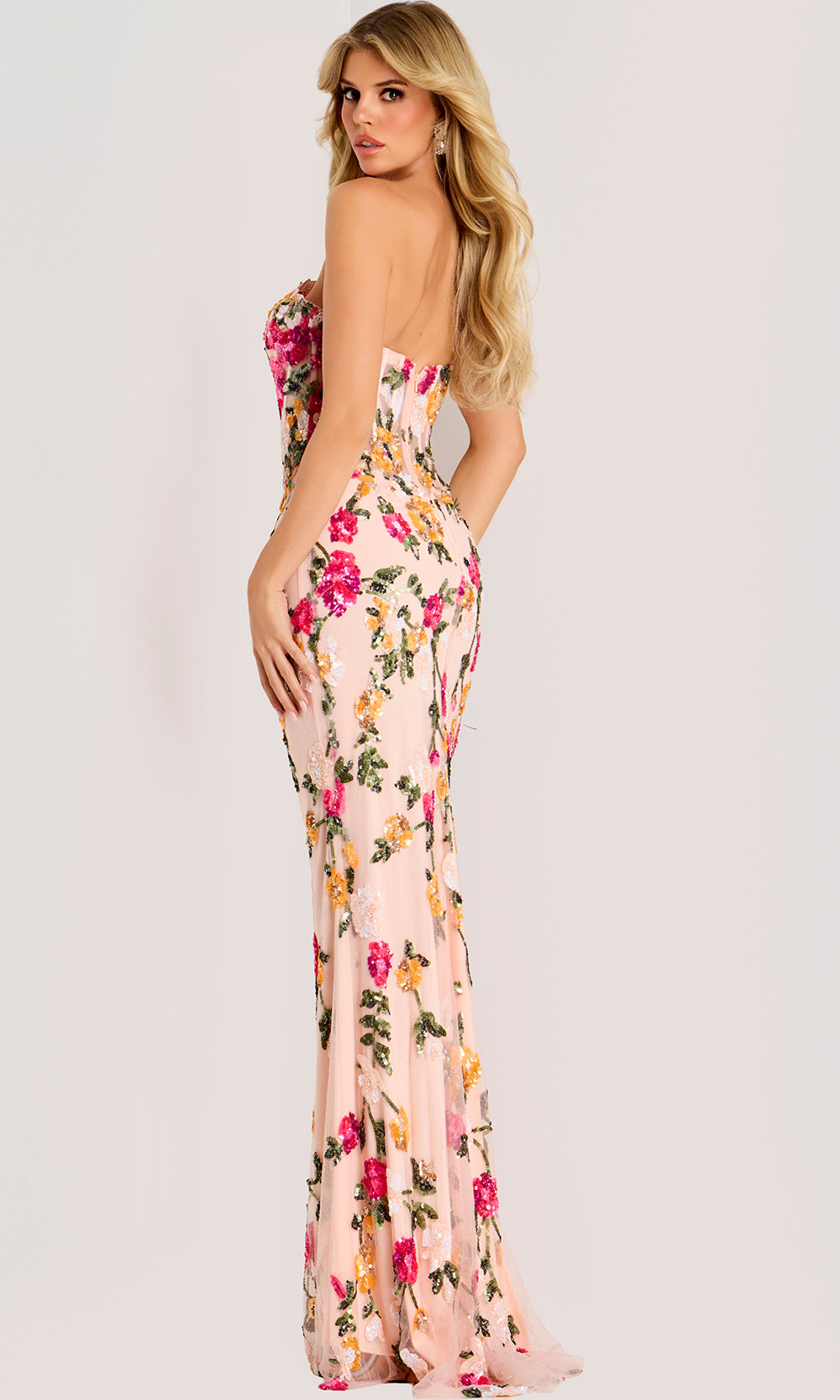 Jovani 44011 - Floral Sequin Illusion Corset Evening Gown - back view