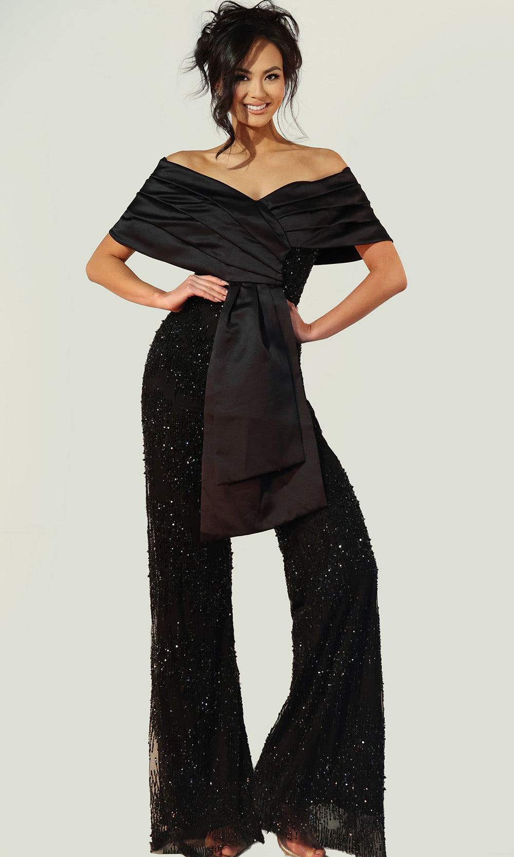 Jovani 44018 - Off Shoulder Embellished Wide Leg Jumpsuit - designer formal jumpsuit at Silhouette Dresses