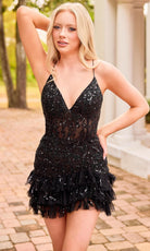 Primavera Couture 4401 - Deep V-Neck Sequin Ruffle Mini Dress - back view