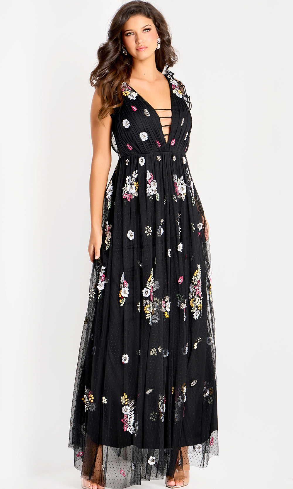Jovani 44057 - Embroidered Floral Plunging Neck Gown - designer formal gown at Silhouette Dresses