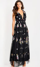 Jovani 44057 - Embroidered Floral Plunging Neck Gown - designer formal gown at Silhouette Dresses