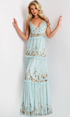 Jovani 44060 - Floral Sequin Tiered A-Line Evening Gown - back view