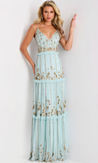 Jovani 44060 - Floral Sequin Tiered A-Line Evening Gown - detail view