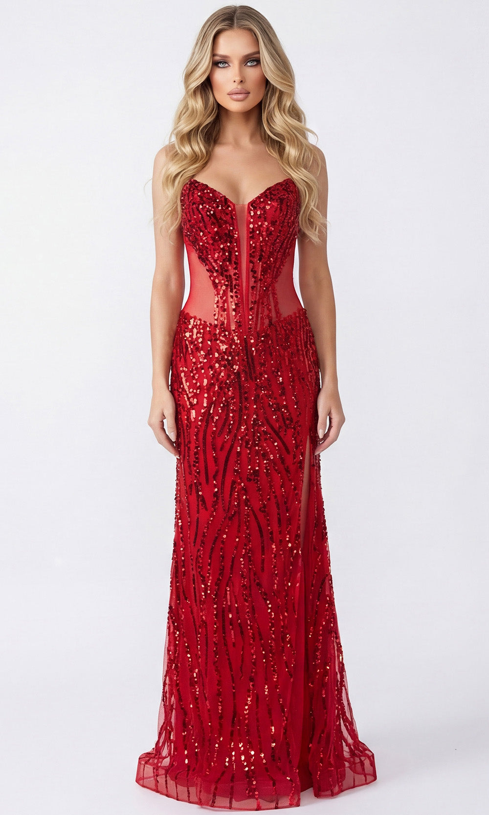 Jovani 44100 - Sequin Embellished Basque Waist Prom Gown - back view
