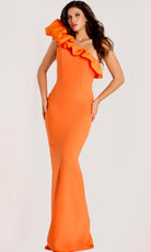 Jovani 44157 - Asymmetrical Ruffle Trim Crepe Evening Gown - detail view