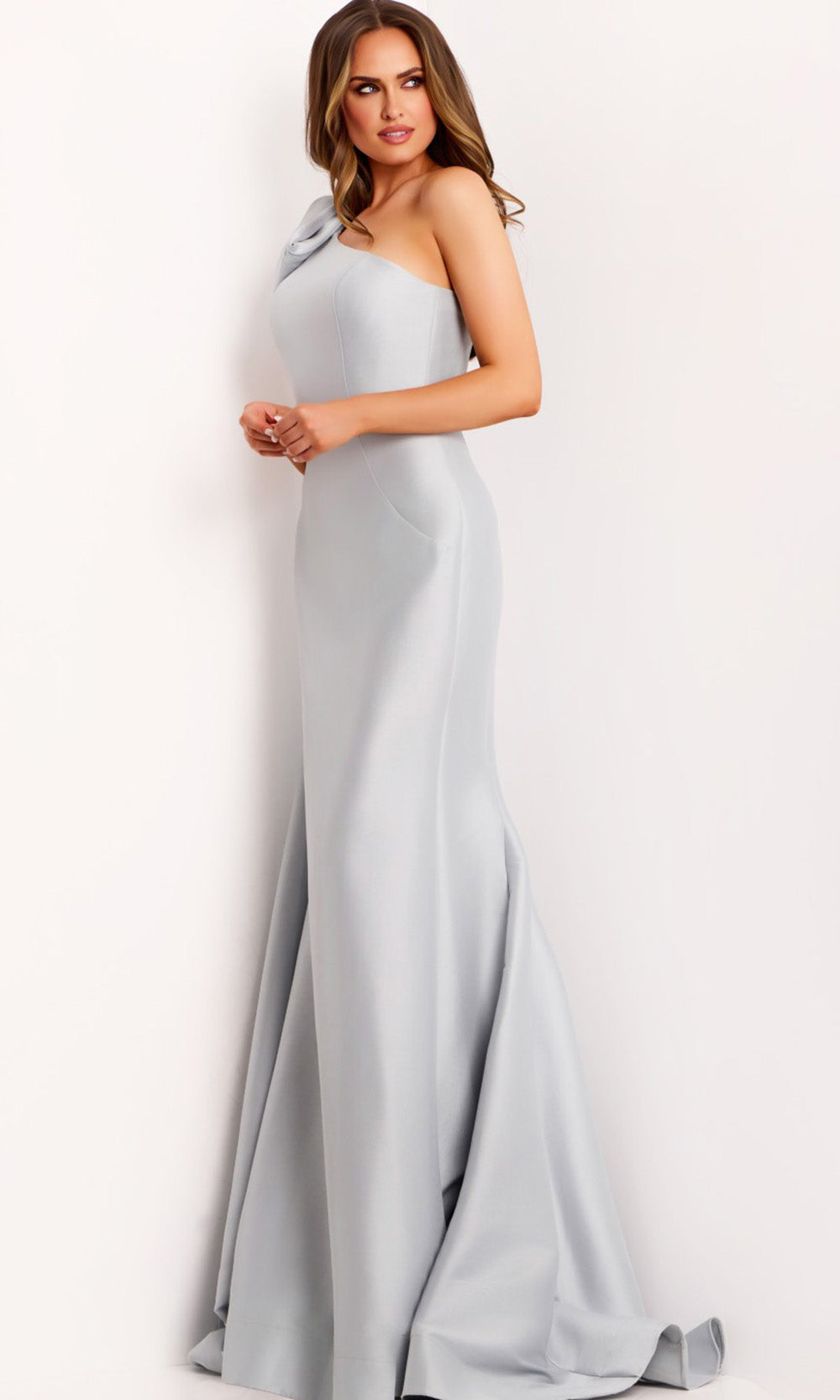 Jovani 44176 - One Shoulder Bow Detail Mermaid Gown - back view