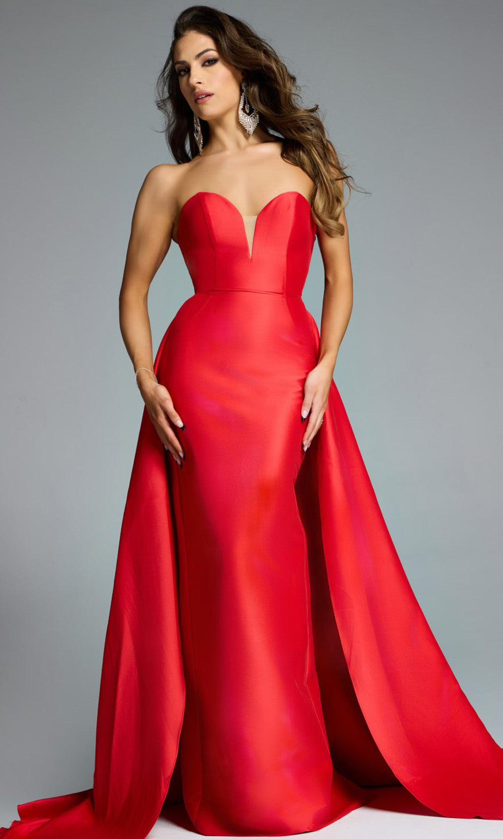 Jovani 44180 - Strapless Satin Gown with Overskirt - back view