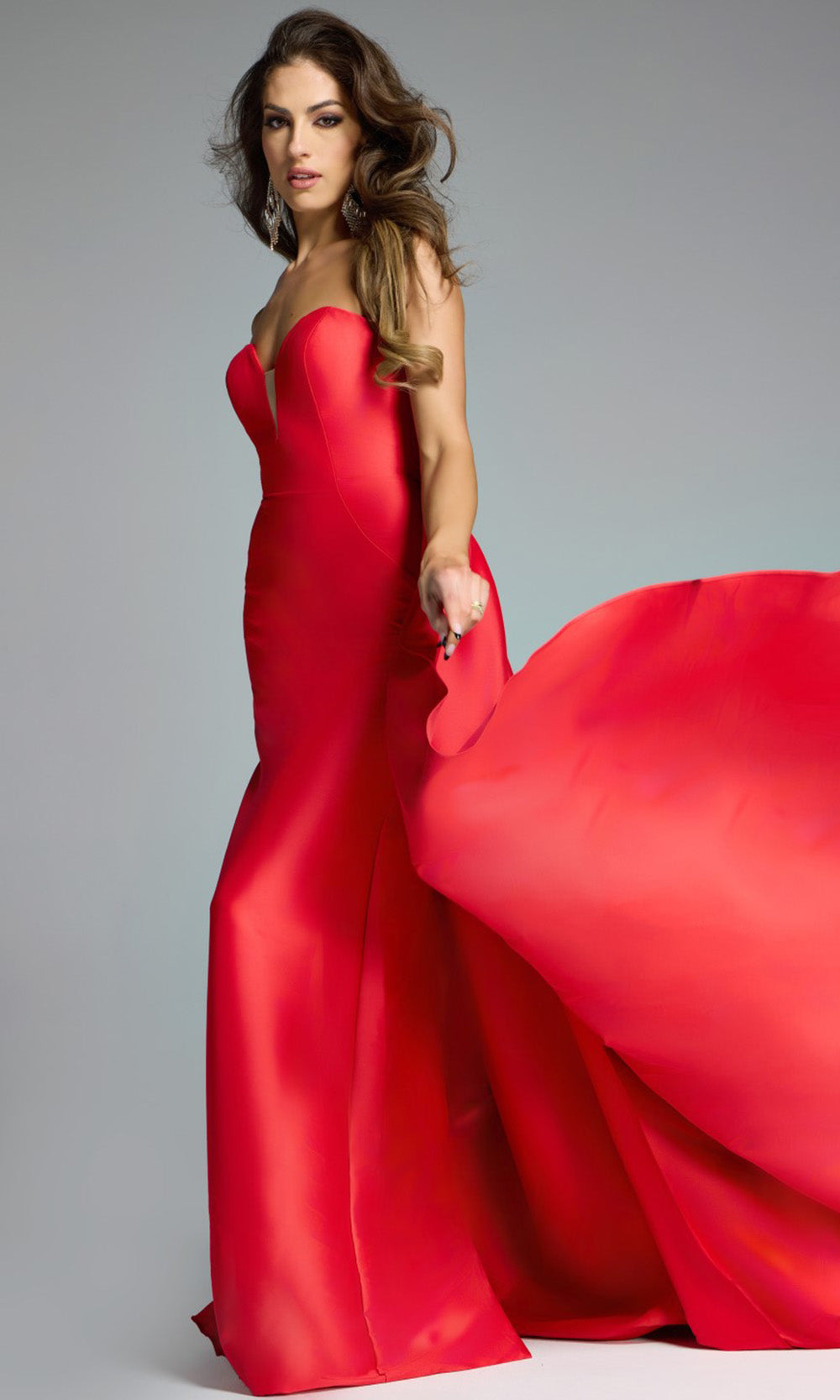 Jovani 44180 - Strapless Satin Gown with Overskirt - detail view