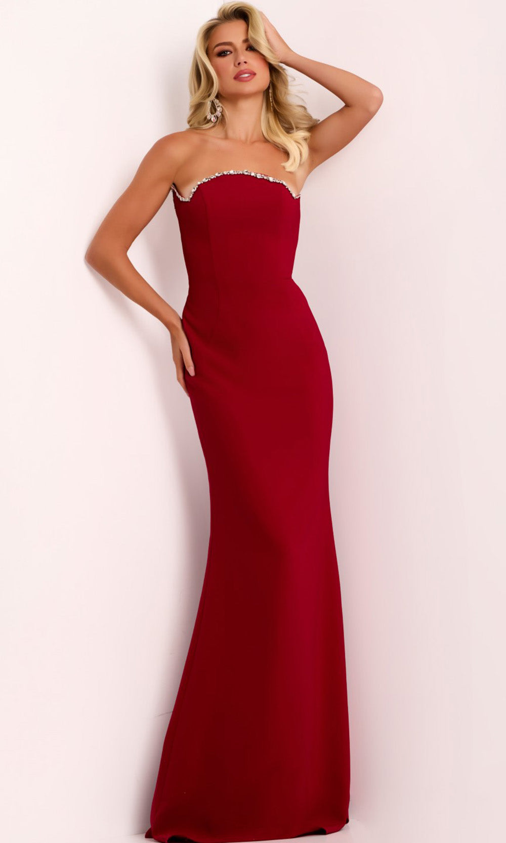 Jovani 44184 - Strapless Beaded Trim Evening Gown with Cape - back view
