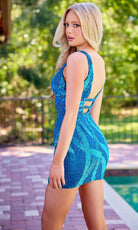 Primavera Couture 4418 - Abstract Sequin Wide Strap Short Dress - view 7