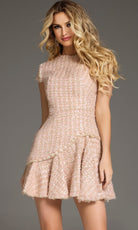 Jovani 44192 - Cap Sleeve Tweed Sequin A-line Dress - back view