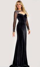 Jovani 44291 - Illusion Beaded Bodice Velvet Evening Gown - back view