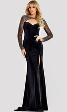 Jovani 44291 - Illusion Beaded Bodice Velvet Evening Gown - designer mother of the bride dress at Silhouette Dresses