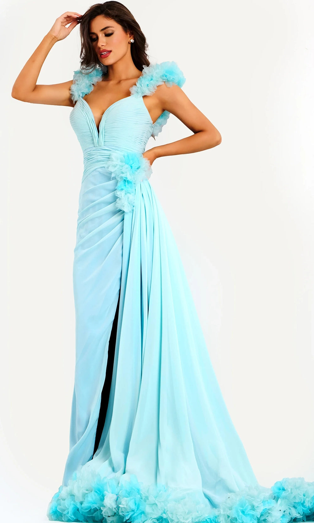 Jovani 44327 - Floral Accent Ruched Sleeveless Evening Gown - back view