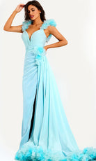 Jovani 44327 - Floral Accent Ruched Sleeveless Evening Gown - back view