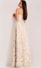Jovani 44370 - Strapless Asymmetric Neck Jacquard Gown - back view
