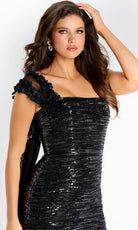 Jovani 44376 - One Shoulder Sequin Mesh Evening Gown - detail view