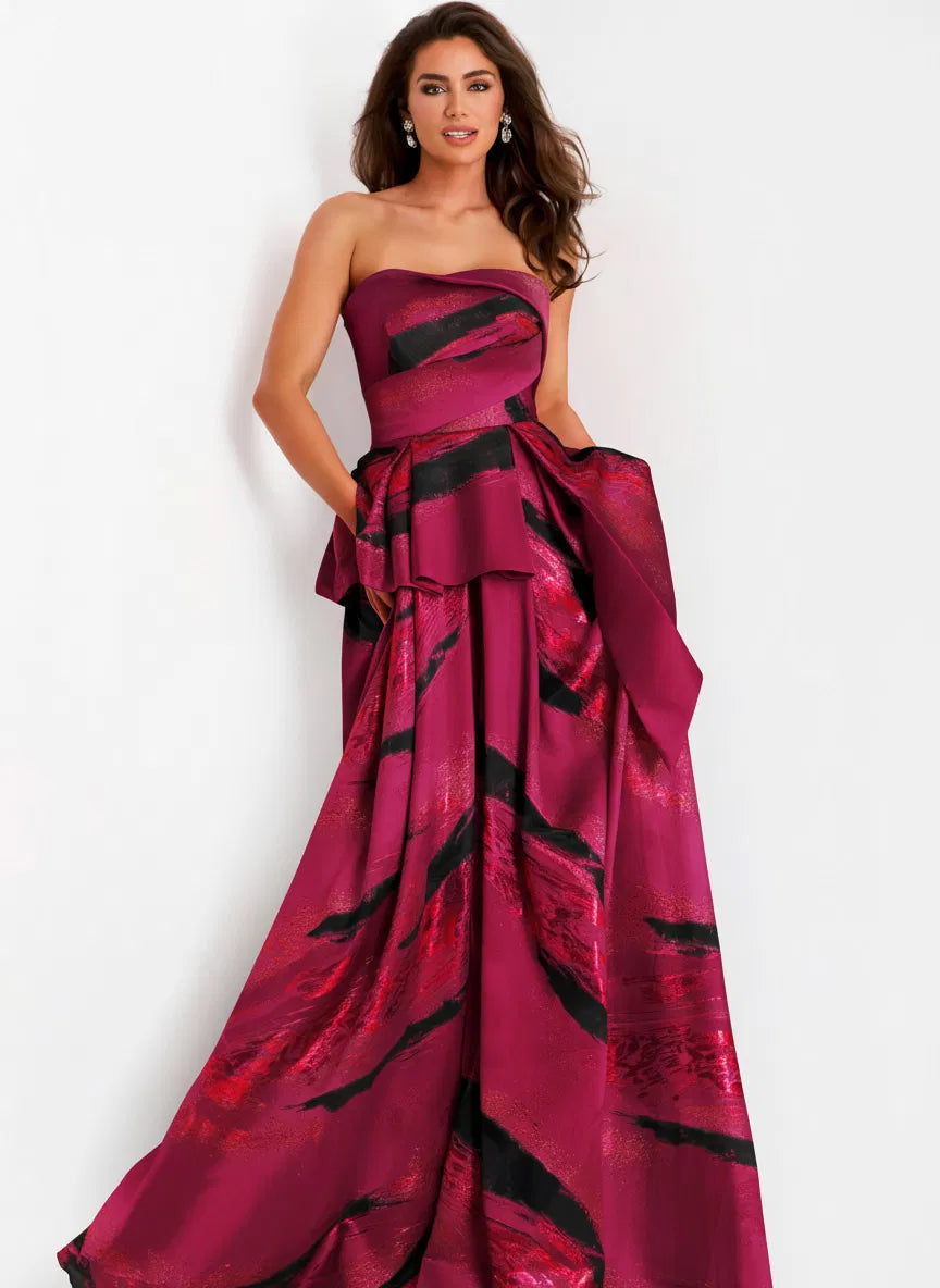 Jovani 44387 - Strapless Abstract Peplum Ballgown - detail view