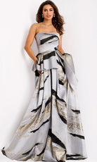 Jovani 44387 - Strapless Abstract Peplum Ballgown - designer ball gown at Silhouette Dresses