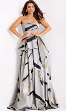 Jovani 44387 - Strapless Abstract Peplum Ballgown - back view