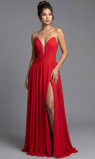 Jovani 44405 - Ruched Plunging V-Neck Flowy Prom Gown - view 4