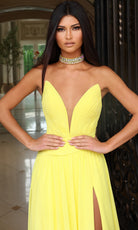 Jovani 44405 - Ruched Plunging V-Neck Flowy Prom Gown - detail view
