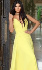 Jovani 44405 - Ruched Plunging V-Neck Flowy Prom Gown - back view