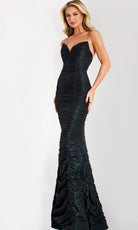 Jovani 44414 - Ruched Metallic Mesh Strapless Evening Gown - detail view