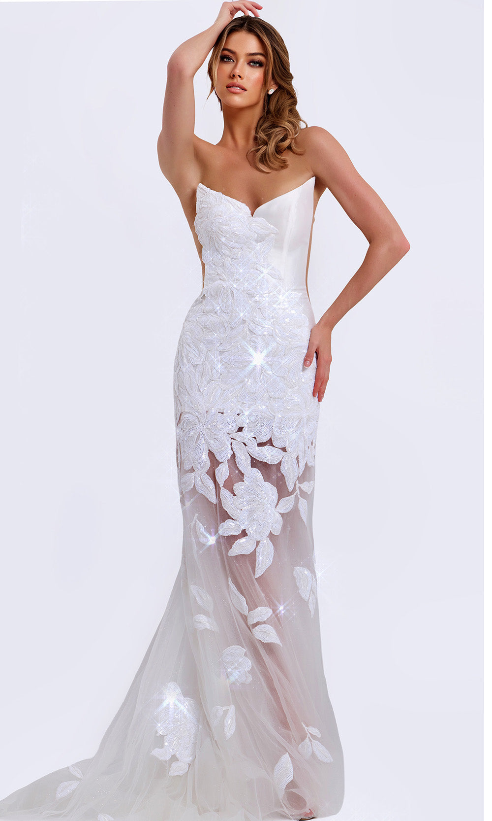 Jovani 44437 - Floral Embroidered Illusion Sheath Gown - designer wedding dress at Silhouette Dresses