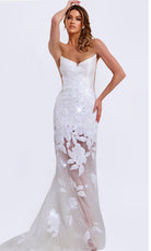 Jovani 44437 - Floral Embroidered Illusion Sheath Gown - designer wedding dress at Silhouette Dresses