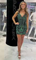 Primavera Couture 4449 - Embellished Spaghetti Strap Mini Dress - back view
