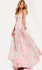 Jovani 44518 - Floral Pleated Chiffon A-Line Dress - back view