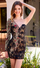 Primavera Couture 4451 - One Shoulder Floral Beaded Dress - designer cocktail dress at Silhouette Dresses