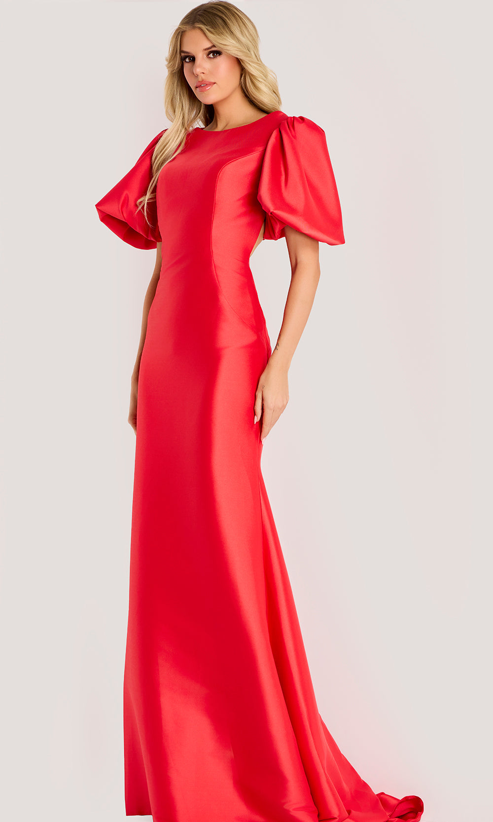 Jovani 44522 - Puff Sleeve Tie Open Back Evening Gown - designer mother of the bride dress at Silhouette Dresses