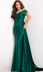 Jovani 44524 - Off Shoulder Satin Gown with Draped Detail - detail view