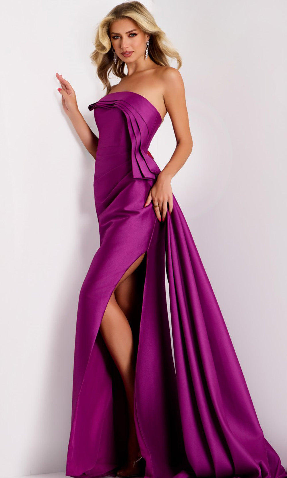 Jovani 44526 - Straight Neckline Satin Gown with Side Draped - designer prom dress at Silhouette Dresses